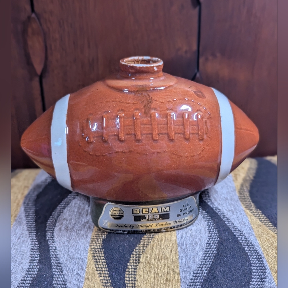 Vintage Jim Beam Kentucky Straight Ceramic Football Decanter MISSING LID/STOPPER